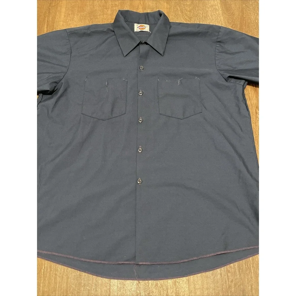 VTG Dickies Shirt Mens XL Blue Work Mechanic USA Worked In Button Up